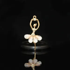 Gold alloy crystal ballerina pendant charm for DIY jewelry making and phone case decor.