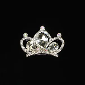 Rhinestone crown alloy hair accessory detail view, sparkling crystal tiara DIY craft part.