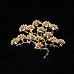 Exquisite gold alloy pine tree brooch with pearls, perfect for traditional DIY hair accessories.