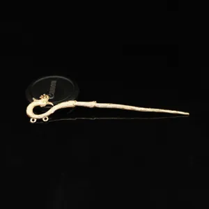 Golden phoenix hairpin detail, antique Chinese style metal hair stick accessory for DIY crafts.