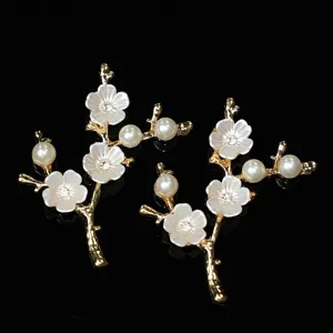 Zinc Alloy Rhinestone Artificial Pearl Plum Blossom Branch DIY Jewelry Accessories Craft For Bridal Hair Ornaments