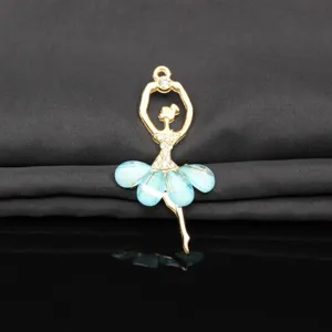 Gold Alloy Crystal Ballerina Dancer Pendant DIY Jewelry Charm Phone Case Accessory
