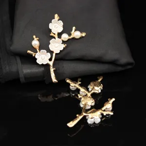 Gold alloy plum blossom branch DIY jewelry accessory with pearls and crystals for crafts.