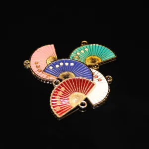 Chinese style alloy enamel fan charms double loop plum pendants for DIY jewelry making.