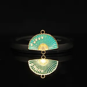 Chinese style alloy enamel fan pendant connector DIY jewelry accessory for earrings keychains