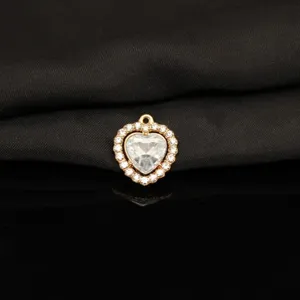 Alloy rhinestone heart pendant detail, sparkling clear crystal charm for DIY jewelry crafting.
