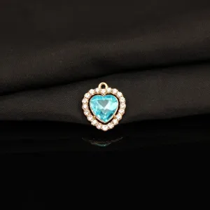 Heart-shaped alloy pendant with blue crystal and rhinestones for DIY necklace bracelet jewelry making.
