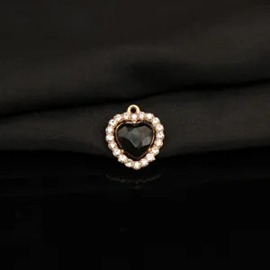 Black heart rhinestone pendant charm for DIY jewelry making necklace bracelet accessory detail