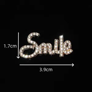 Rhinestone Smile Letter DIY Alloy Accessory Phone Case Shoes Decoration Craft Charm 3.9cm