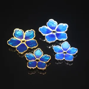 Zinc Alloy Cloisonne Style Five Petal Flower Drip Oil DIY Jewelry Making Findings Gold Silver Flower Charm Accessories