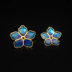 Blue and gold enamel five-petal flower alloy DIY jewelry components detail shot.