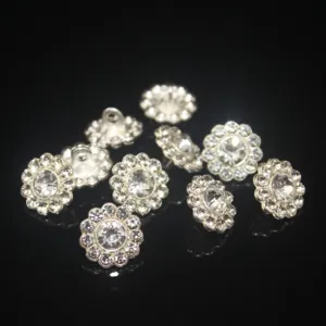 Detailed view of 12mm rhinestone flower metal buttons for DIY sweater shirt collar accessories