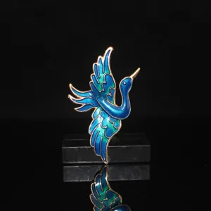 Blue enamel flying crane alloy DIY hair accessory, vintage Chinese style jewelry component.
