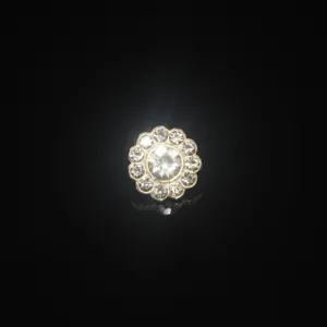 Metal rhinestone flower button detail, sparkly crystal alloy diy accessory, 12mm.
