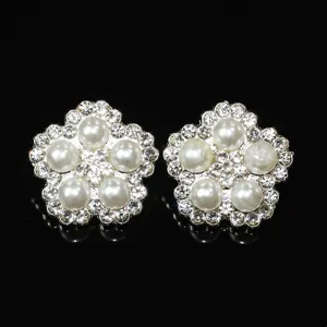Zinc Alloy Five-Petal Flower Pearl Rhinestone Buttons DIY Garment Accessories Sewing Decorative Buttons For Clothes