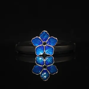 DIY blue enamel five-petal flower alloy jewelry accessory for vintage craft making.