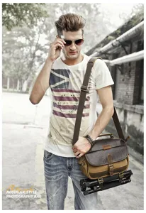 Vintage Canvas Kameratasche Retro Umhängetasche Fototasche für Herren Outdoor DSLR Tasche
