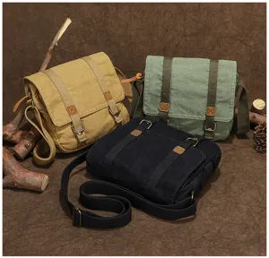 Canvas messenger bag retro shoulder crossbody bag for men casual daily use detailed view