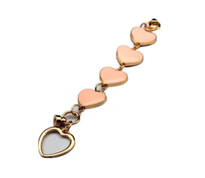 Gold alloy pink enamel heart charm chain DIY phone case accessory cute pendant jewelry decoration.