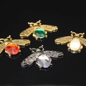 DIY rhinestone bee charms alloy crystal insect pendants for phone case decoration craft