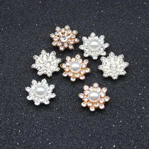 DIY rhinestone flower alloy buttons, perfect for handmade hair accessories and phone case decor.