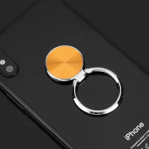 CD texture ultra-thin mobile phone ring holder stand with 360 degree rotation in orange.