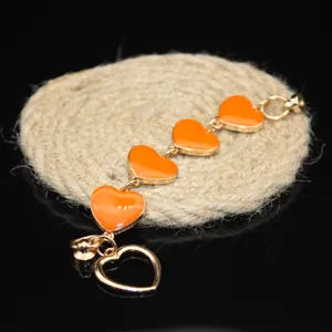 Gold alloy orange enamel heart chain DIY phone case charm strap accessory pendant decoration