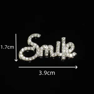 Rhinestone Smile Letter DIY Accessory Alloy Crystal Patch Phone Case Decoration 1.7x3.9cm