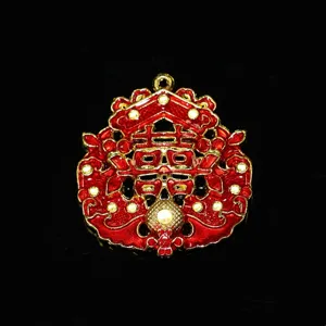 Chinese style double happiness metal alloy pendant for DIY bridal hair accessories detail.