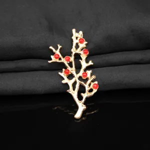 Gold branch alloy accessory with red rhinestones DIY jewelry crafting material piece