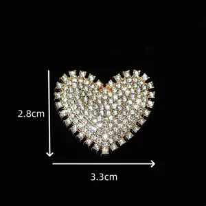 Gold rhinestone heart DIY accessory, sparkling crystal patch, 2.8x3.3cm phone case decor.