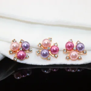 DIY alloy pearl flower hair accessory components, multi-color charm for craft making.