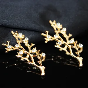 Gold alloy branch DIY hair accessory rhinestone coral shaped jewelry parts for bridal hairpieces