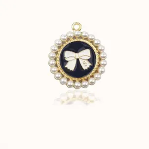 Pearl bow alloy pendant detail shot, exquisite drop oil craft, perfect for DIY hair accessories.