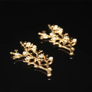 Gold alloy tree branch DIY jewelry accessories with sparkling clear rhinestones for hairpins.