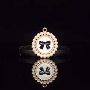 Alloy pearl bow pendant detail, exquisite DIY hair accessory charms with gold rim.