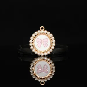 Round pearl bow alloy pendant DIY hair accessory charm sweet style jewelry making parts.