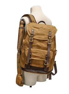 Vintage oil-waxed canvas backpack for men and women, waterproof large capacity travel hiking bag.