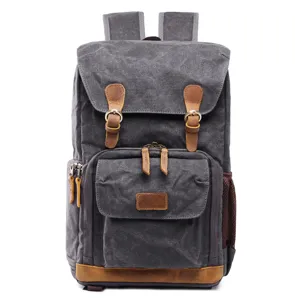 Vintage waterproof canvas dslr camera backpack, multi-function rucksack for men and women.