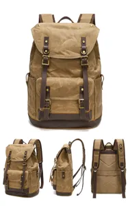 Vintage waxed canvas backpack large capacity waterproof outdoor travel multi-functional bag