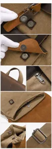 Canvas backpack detail view showing durable hardware, magnetic closures and reinforced stitching.