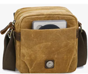 Vintage canvas crossbody camera bag, retro messenger shoulder bag for digital dslr and instant cameras.