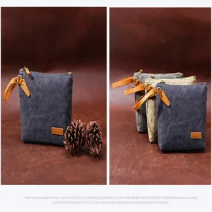 Canvas Herren Handtasche mit Lederschlaufe Reissverschluss Tasche Geldbuetel Aufbewahrung