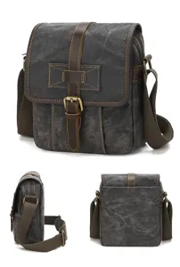 Men canvas messenger bag vintage shoulder bag casual crossbody bag dark gray durable