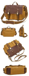 Sac messenger homme en toile et cuir vintage sac a bandouliere decontracte sacoche