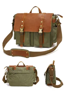Sac bandoulière rétro pour homme en toile et cuir vintage sac de messager décontracté.