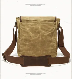 Men vintage canvas messenger bag retro shoulder crossbody bag waterproof casual brown