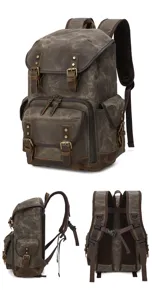 Zaino vintage in tela e pelle multi-tasche viaggio per laptop borsa fotografica