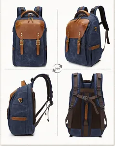 Zaino fotografico in tela e pelle vintage impermeabile borsa da viaggio multifunzione resistente
