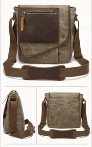 Men vintage canvas messenger bag waterproof leather shoulder crossbody bag casual satchel